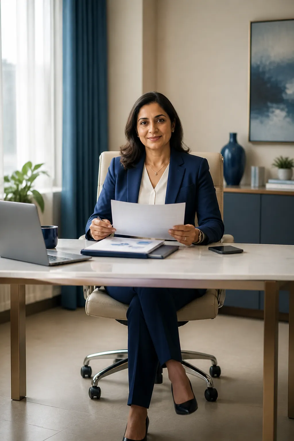Professional Indian woman reviewing her health insurance plan
